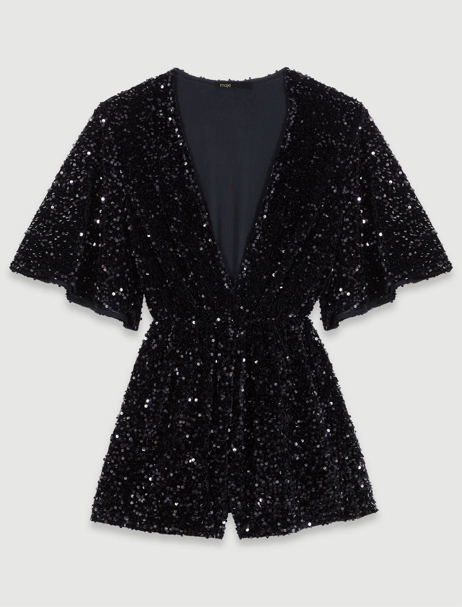 Black  -Sequinned Velvet Playsuit