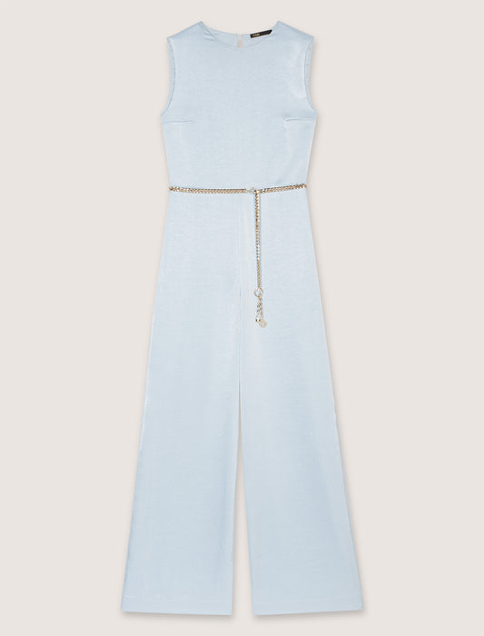 Blue Sky Satin Belted Jumpsuit