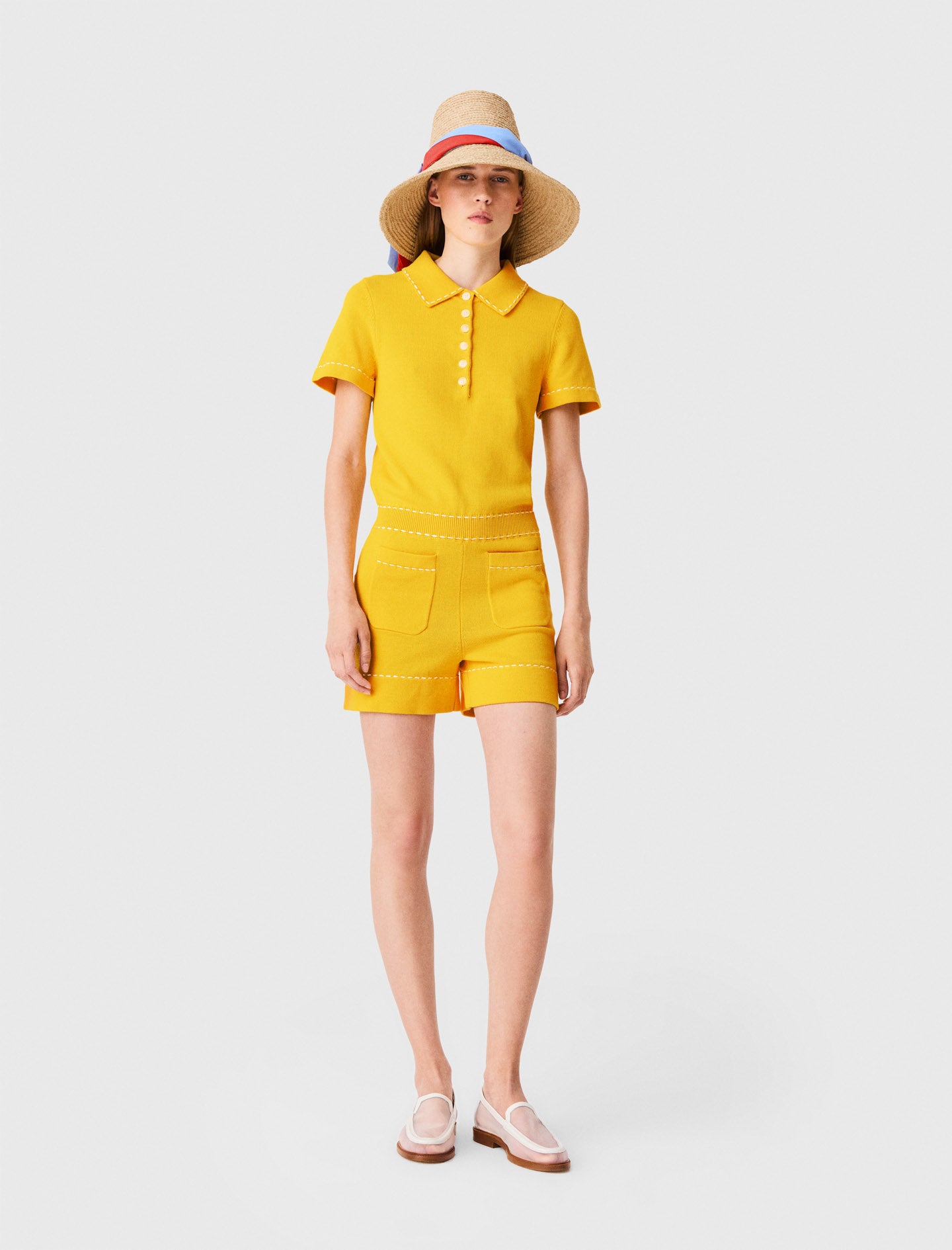 Knit playsuit with polo collar Yellow