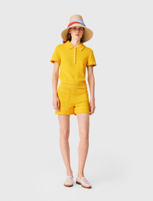 Knit playsuit with polo collar Yellow