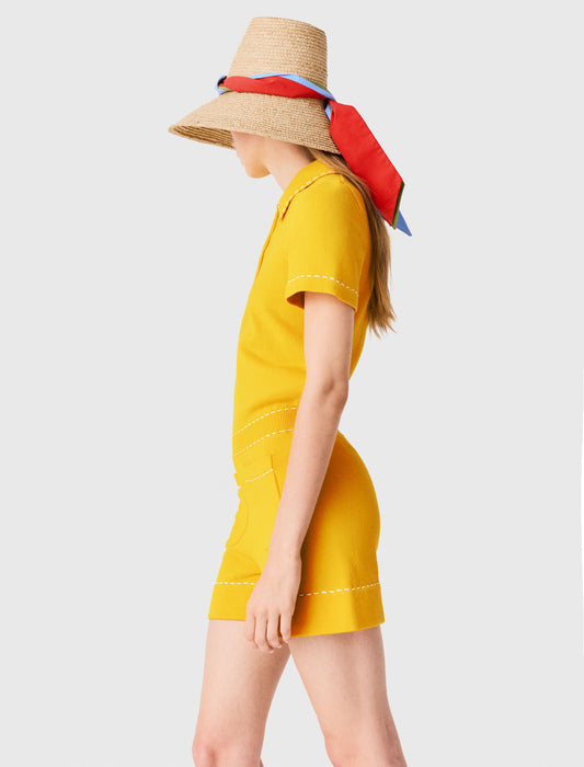 Knit playsuit with polo collar Yellow