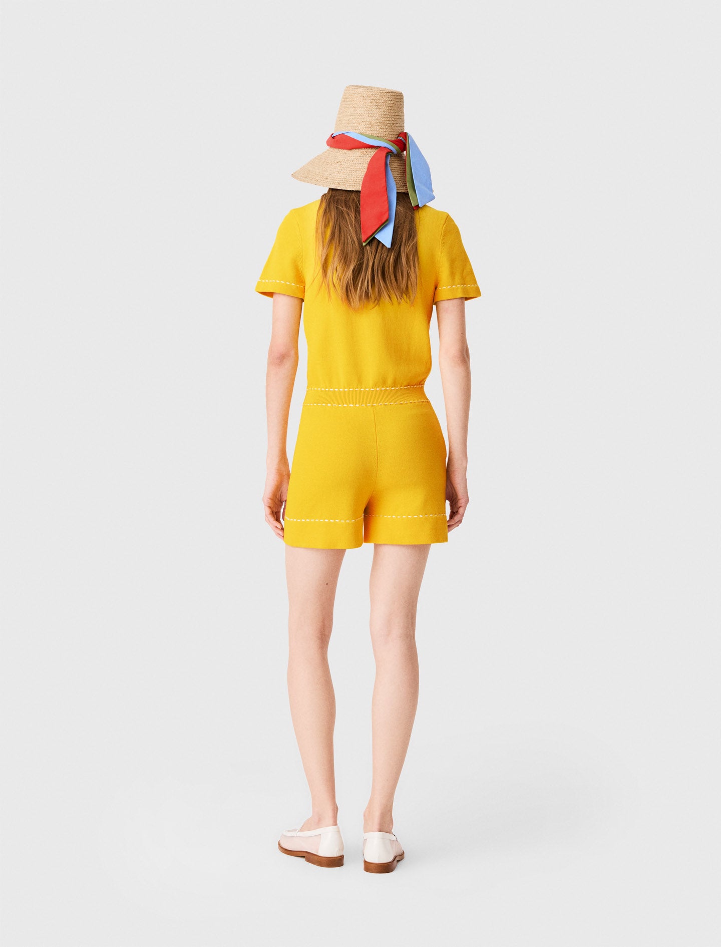 Knit playsuit with polo collar Yellow