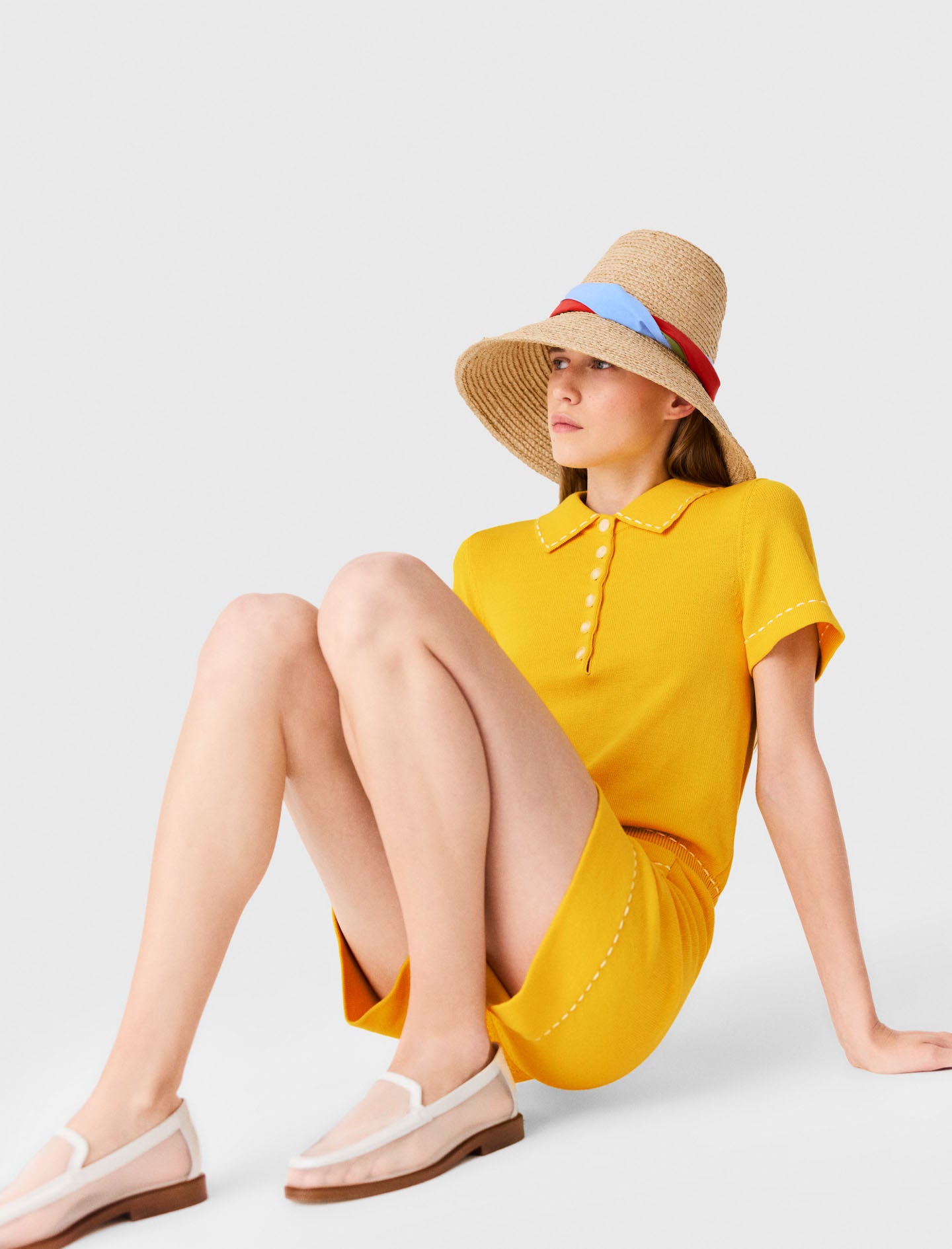 Knit playsuit with polo collar Yellow
