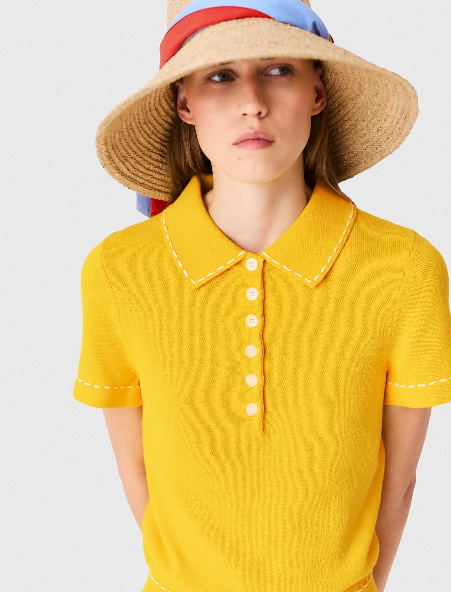 Knit playsuit with polo collar Yellow