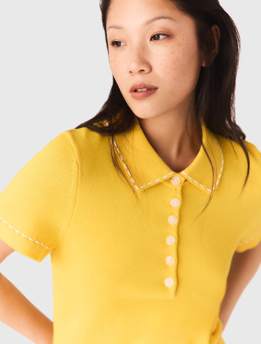 Knit playsuit with polo collar Yellow