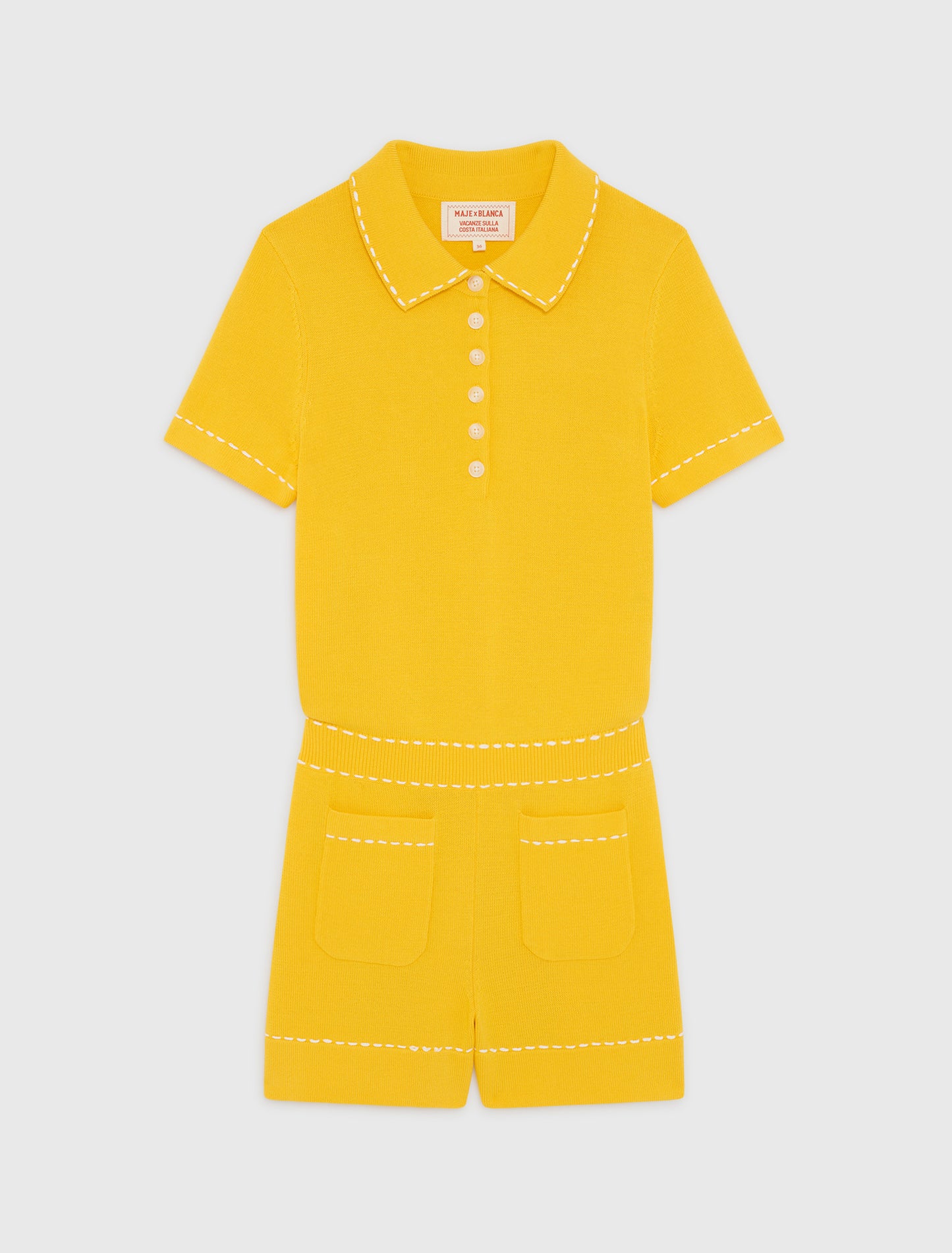 Knit playsuit with polo collar Yellow