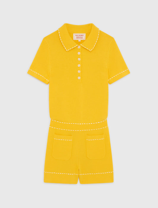Knit playsuit with polo collar Yellow