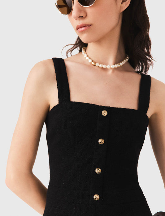 Long belted trench, gold buttons Black
