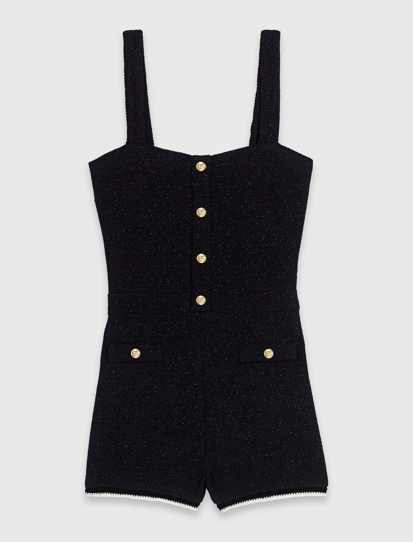 Long belted trench, gold buttons Black