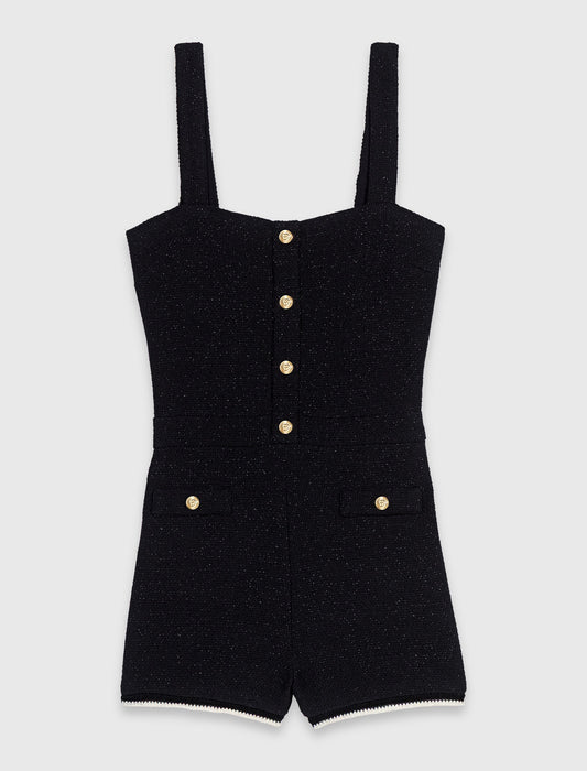 Long belted trench, gold buttons Black