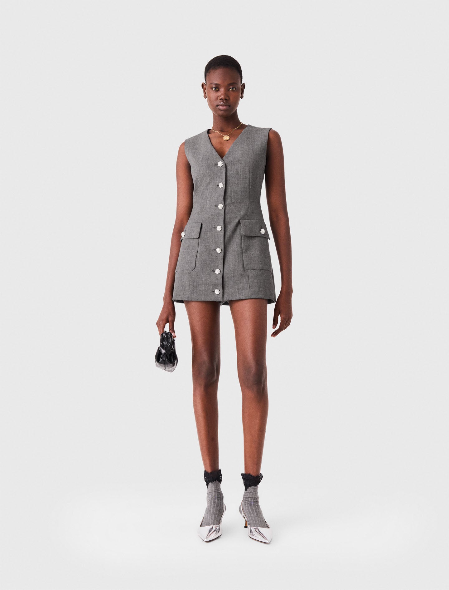 Jewel button tailored jumpsuit Grey