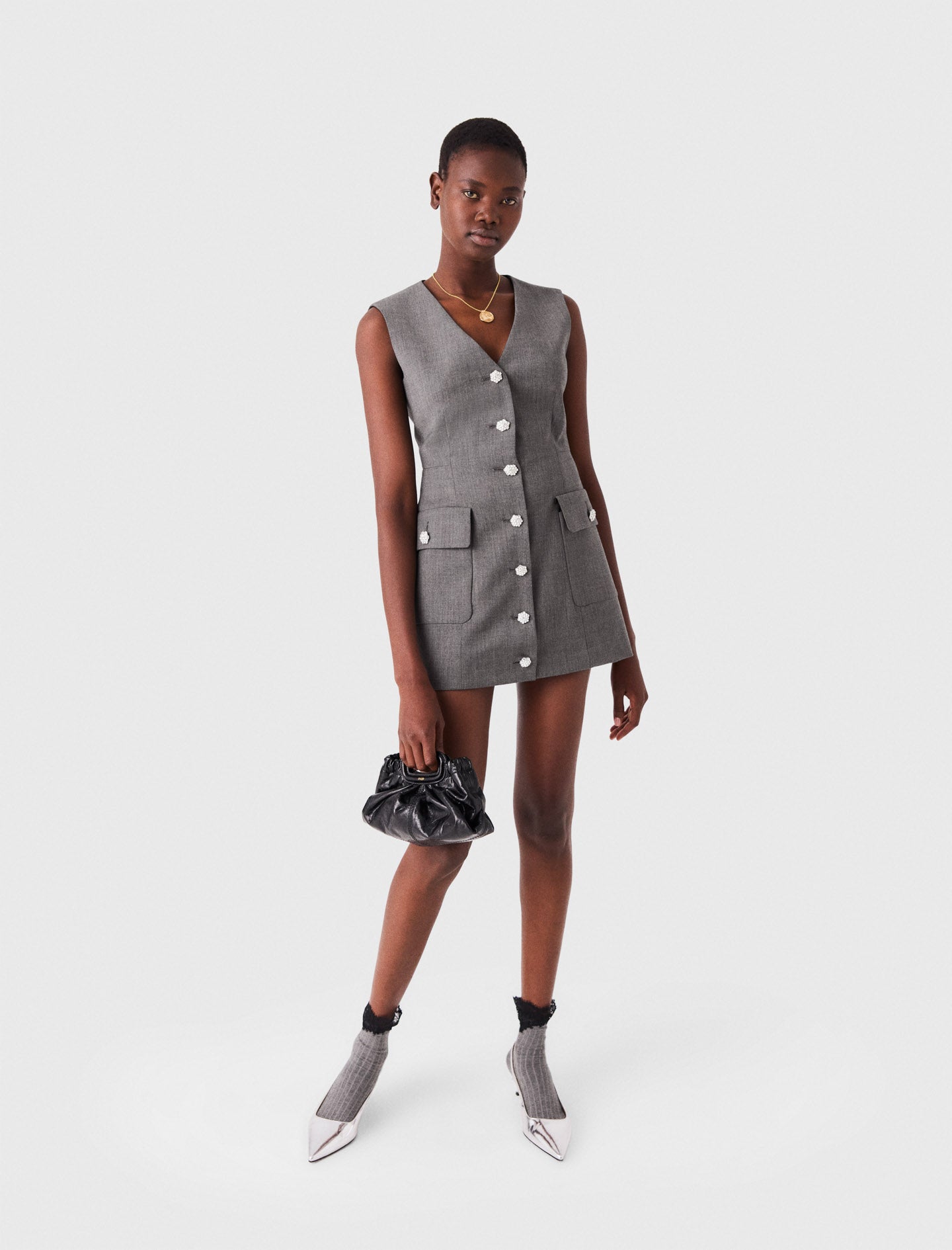 Jewel button tailored jumpsuit Grey