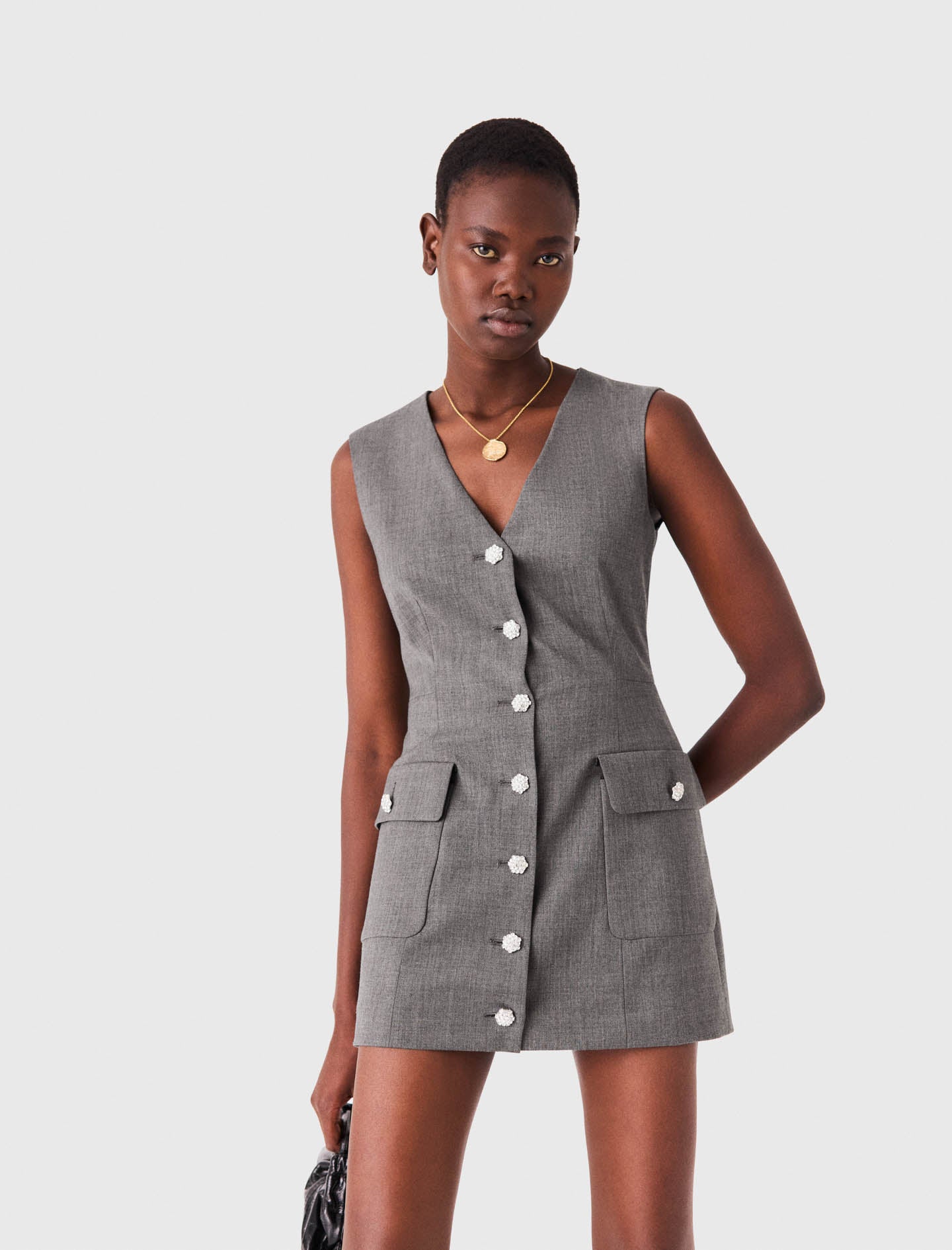 Jewel button tailored jumpsuit Grey