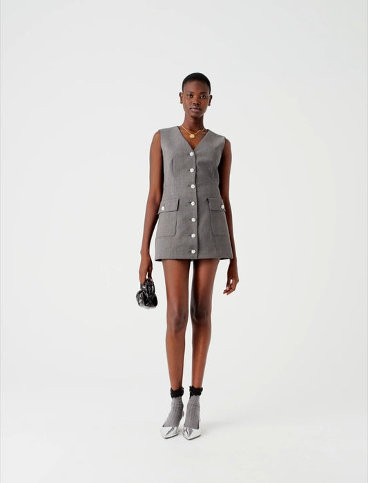 Jewel button tailored jumpsuit Grey