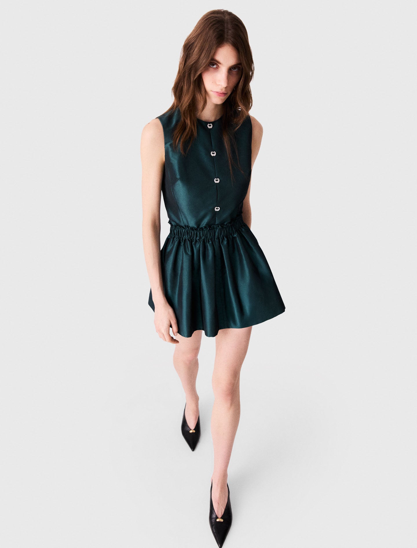 Satin jumpsuit with jewel buttons Bottle Green