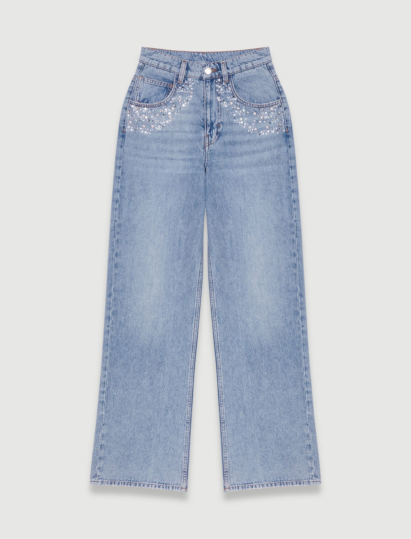 Blue-straight-leg jeans with rhinestones