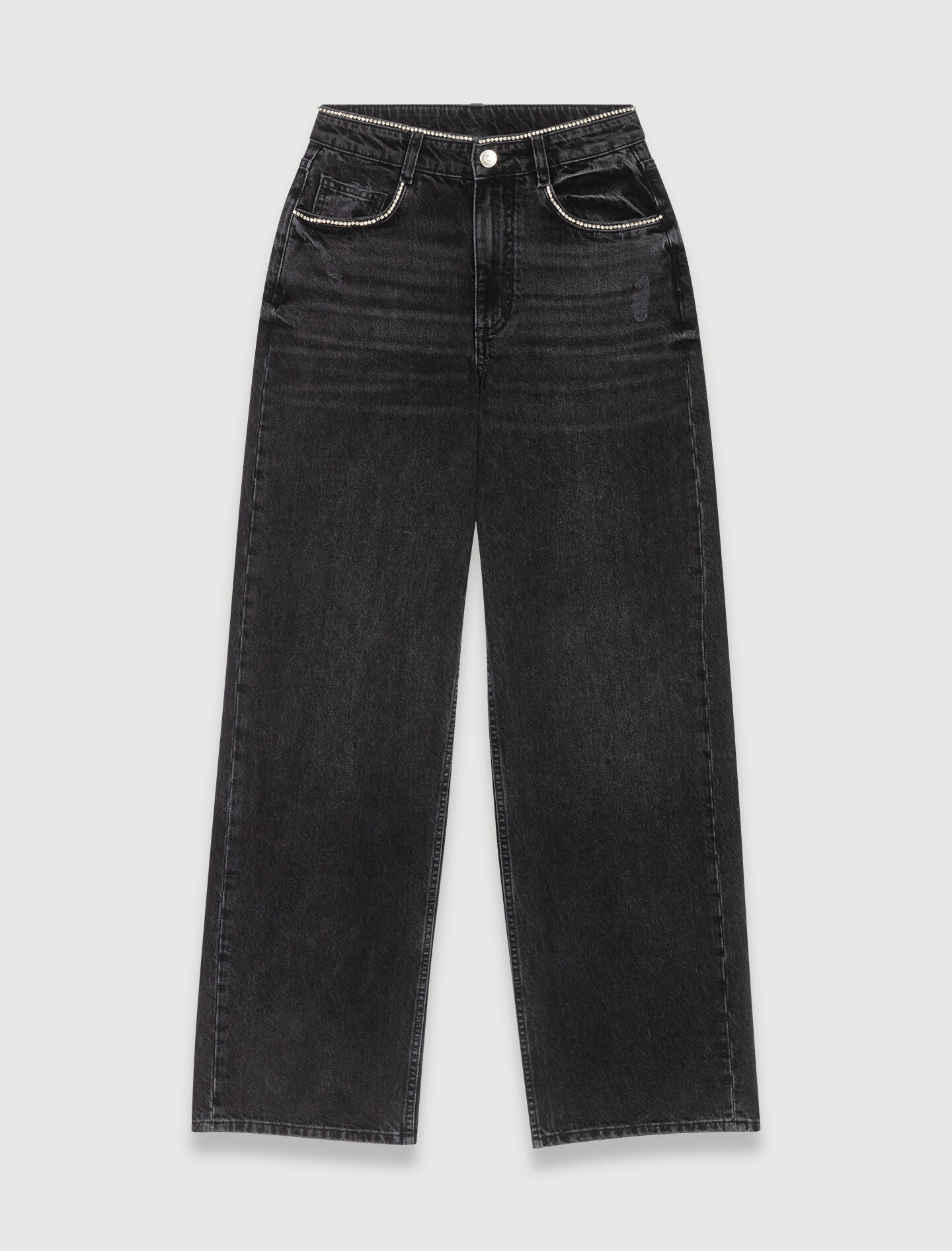 Black-wide-leg jeans with rhinestones