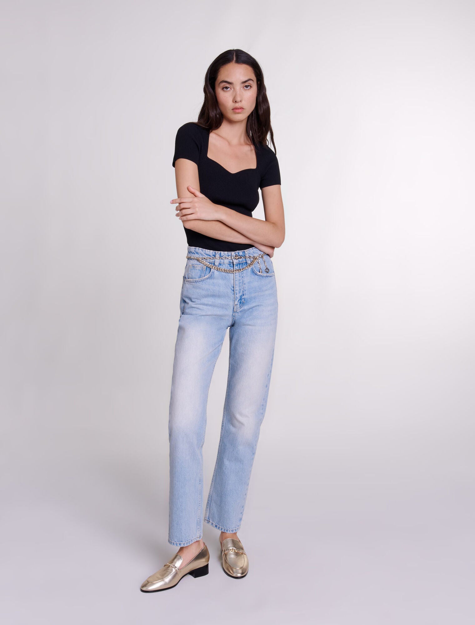 Blue featured  Straight jeans with jewellery belt