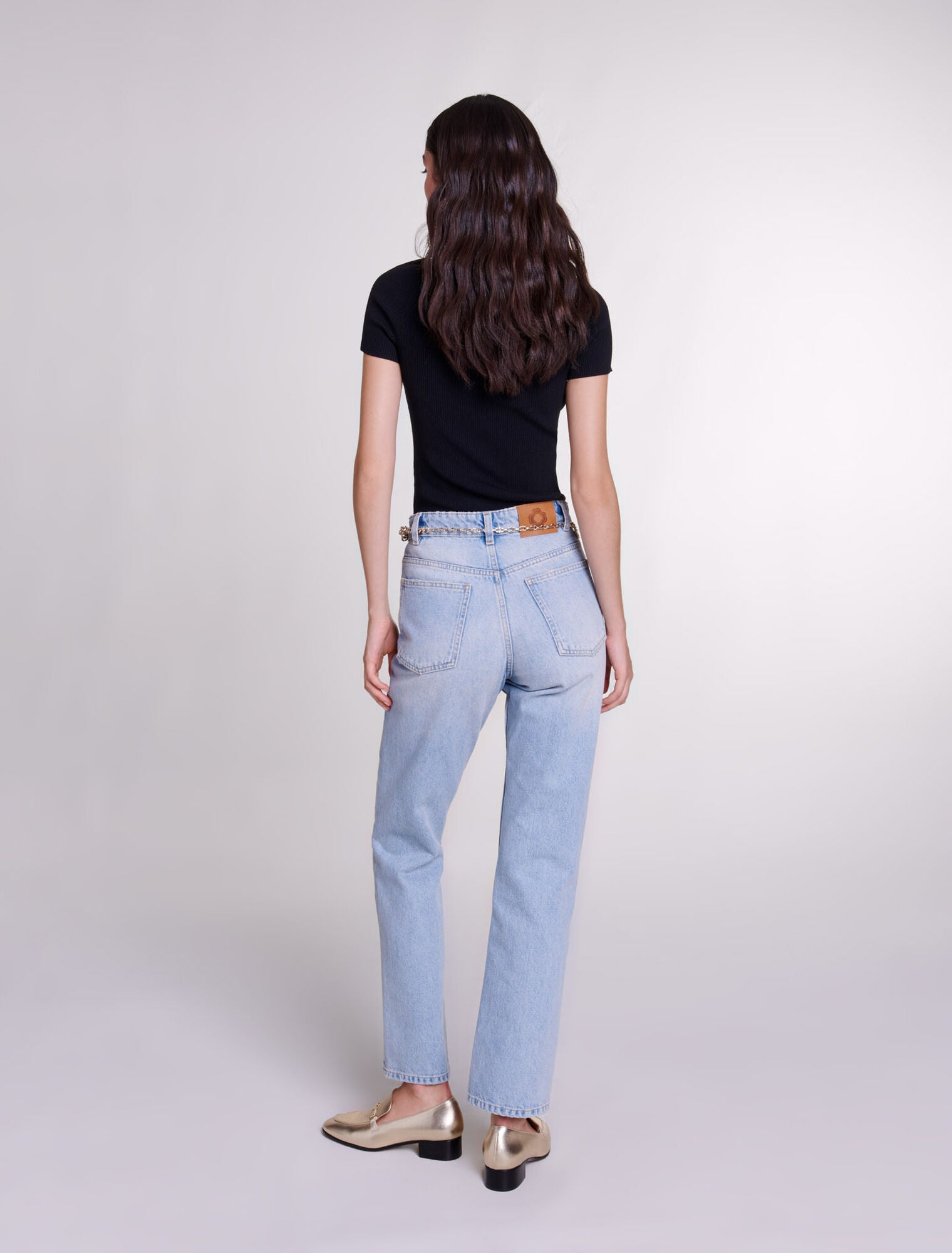 Blue Straight jeans with jewellery belt