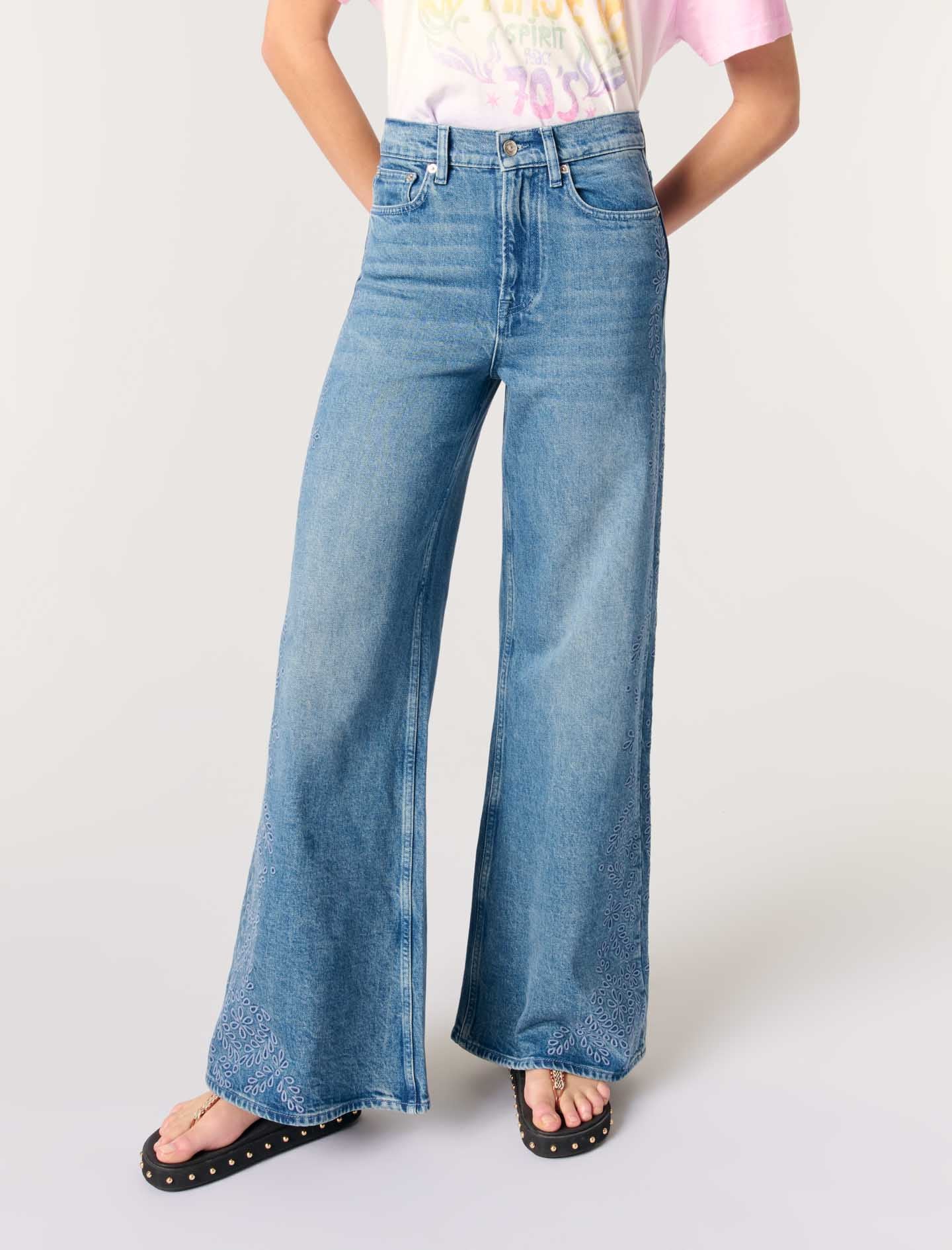 Blue-Embroidered jeans