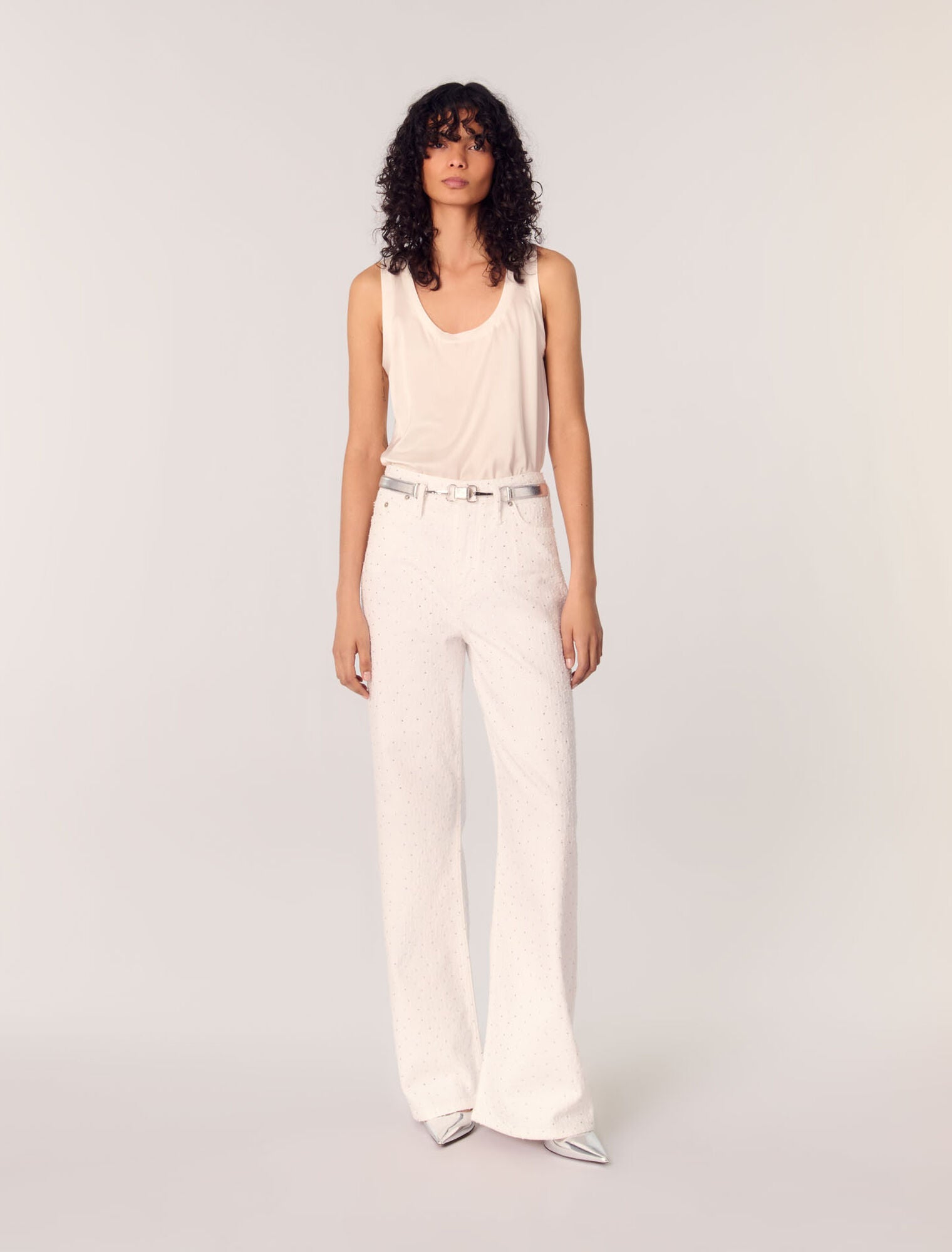 White-featured-Wide-Leg Rhinestone Jeans