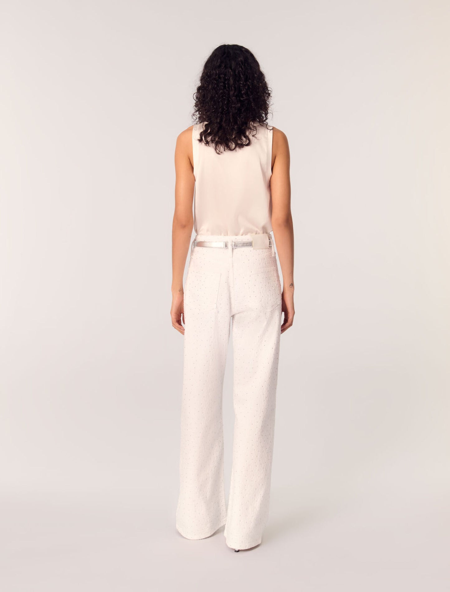 White-Wide-Leg Rhinestone Jeans