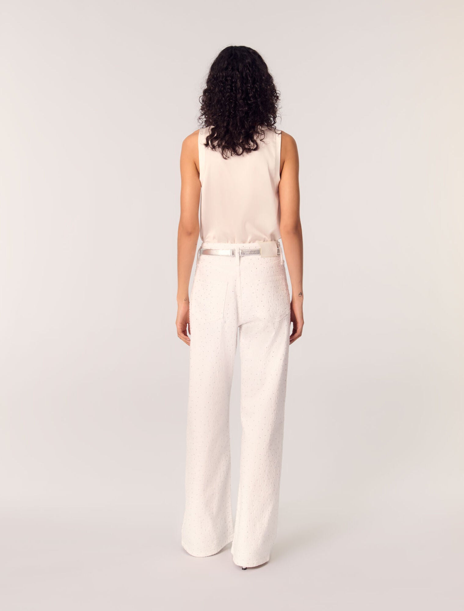 White-Wide-Leg Rhinestone Jeans