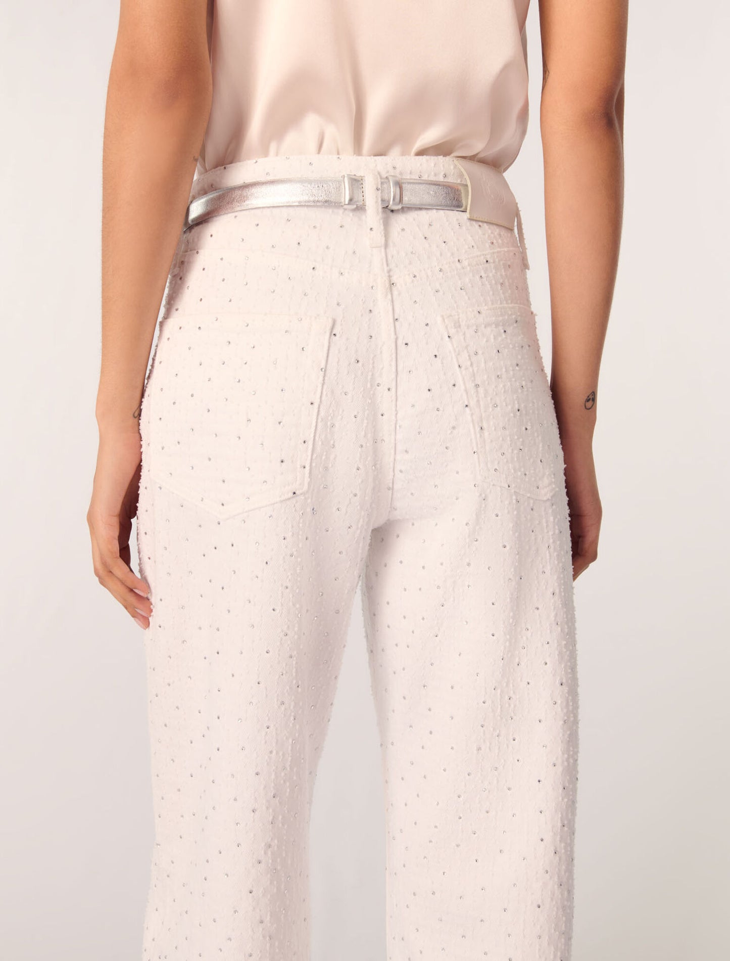 White-Wide-Leg Rhinestone Jeans