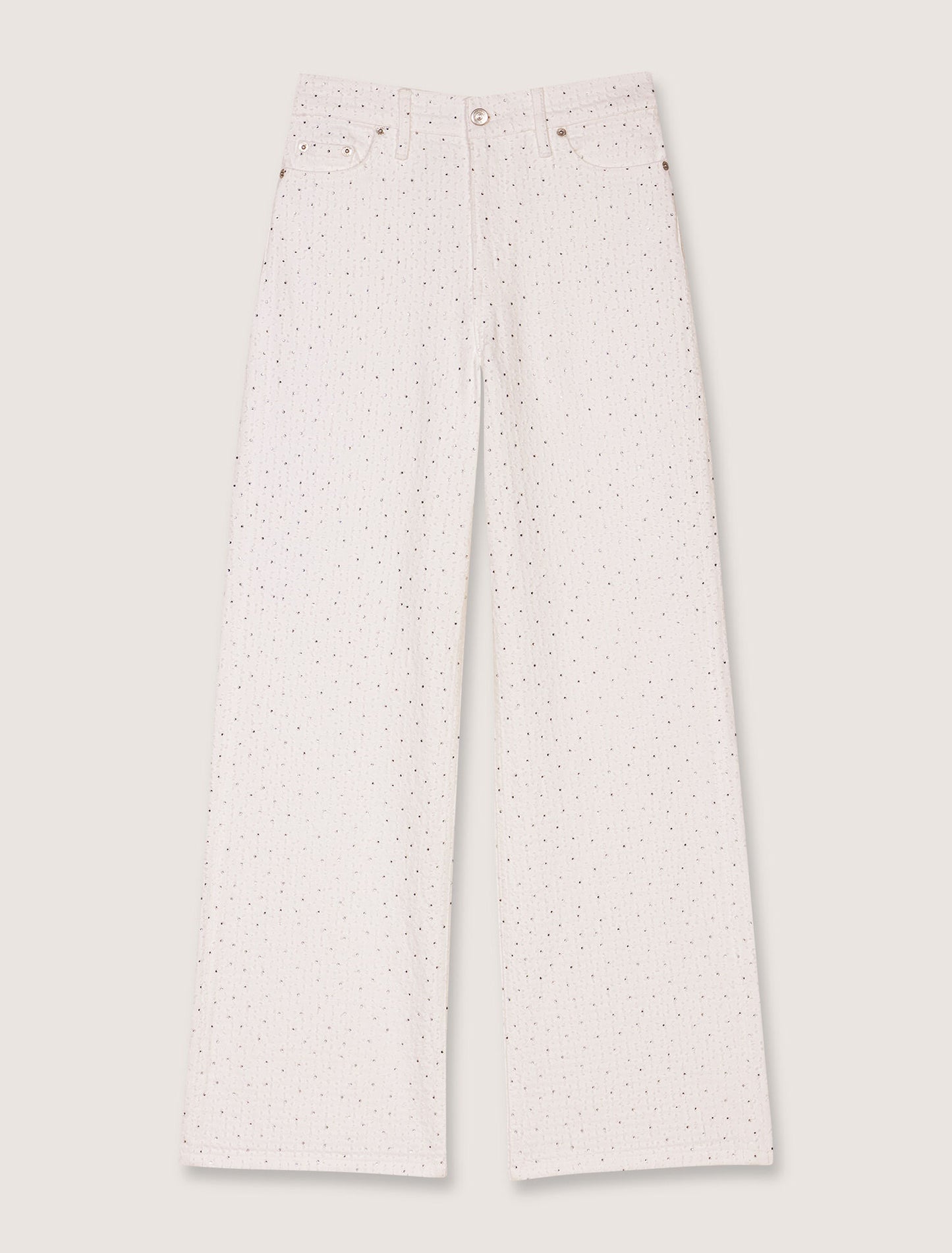 White-Wide-Leg Rhinestone Jeans