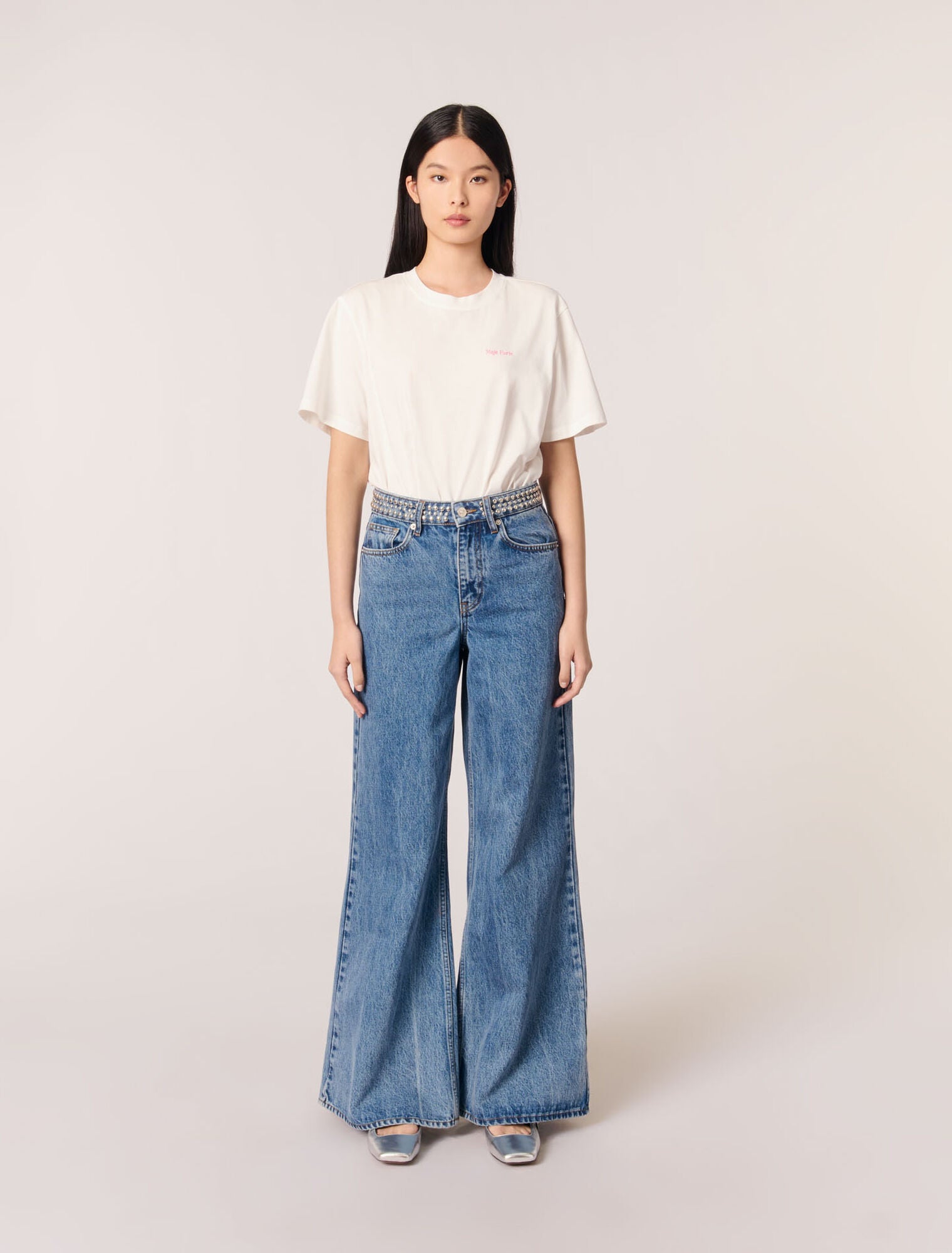 Blue Jean-featured-Flares jeans with studded waistband