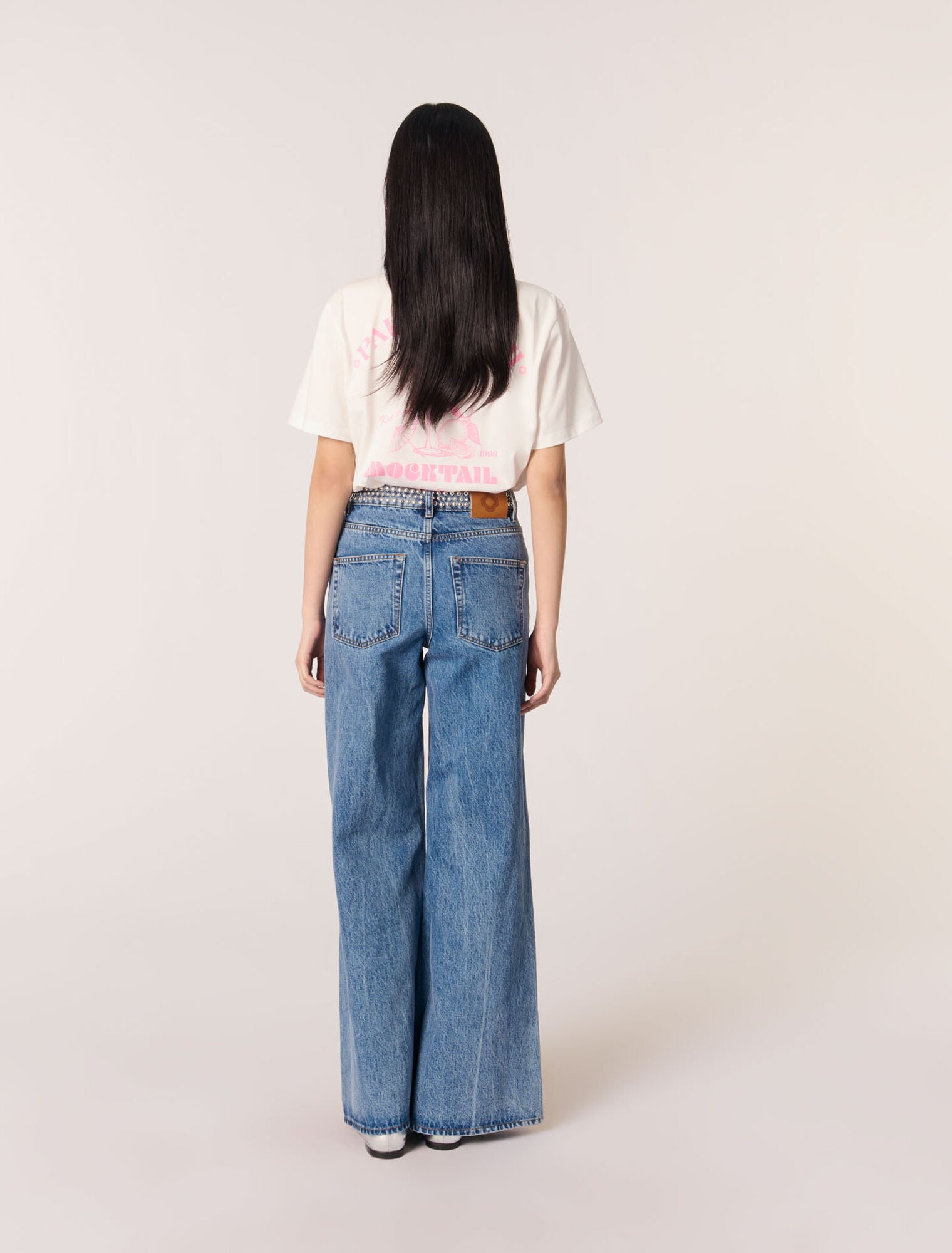 Blue Jean-Flares jeans with studded waistband