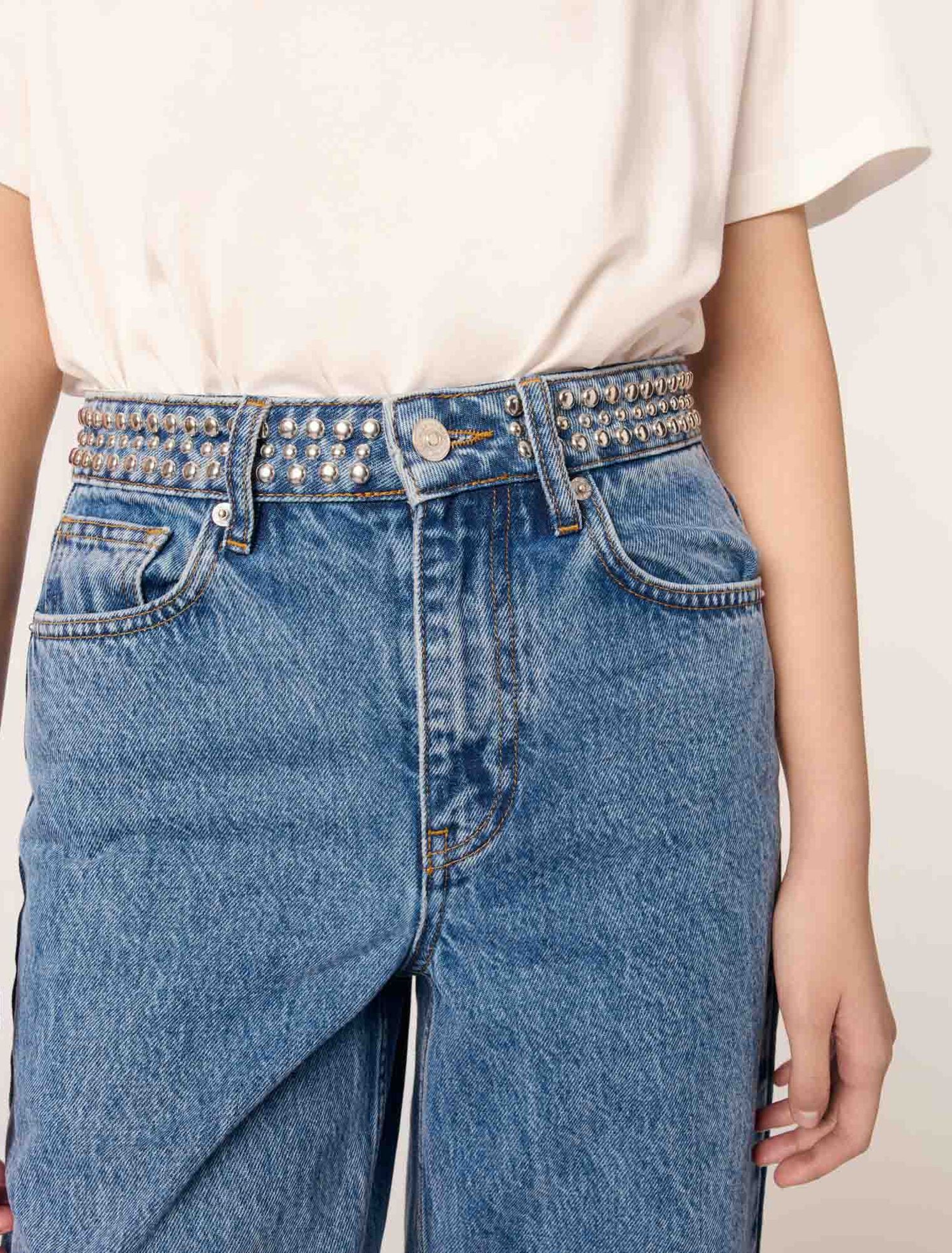 Blue Jean-Flares jeans with studded waistband