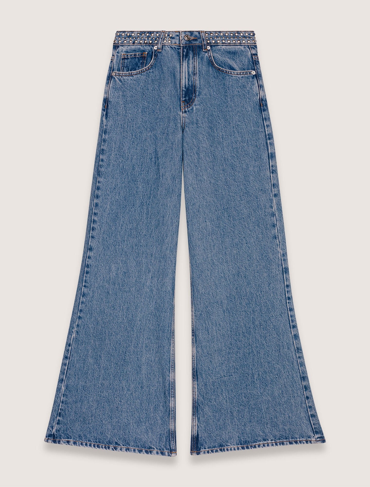 Blue Jean-Flares jeans with studded waistband