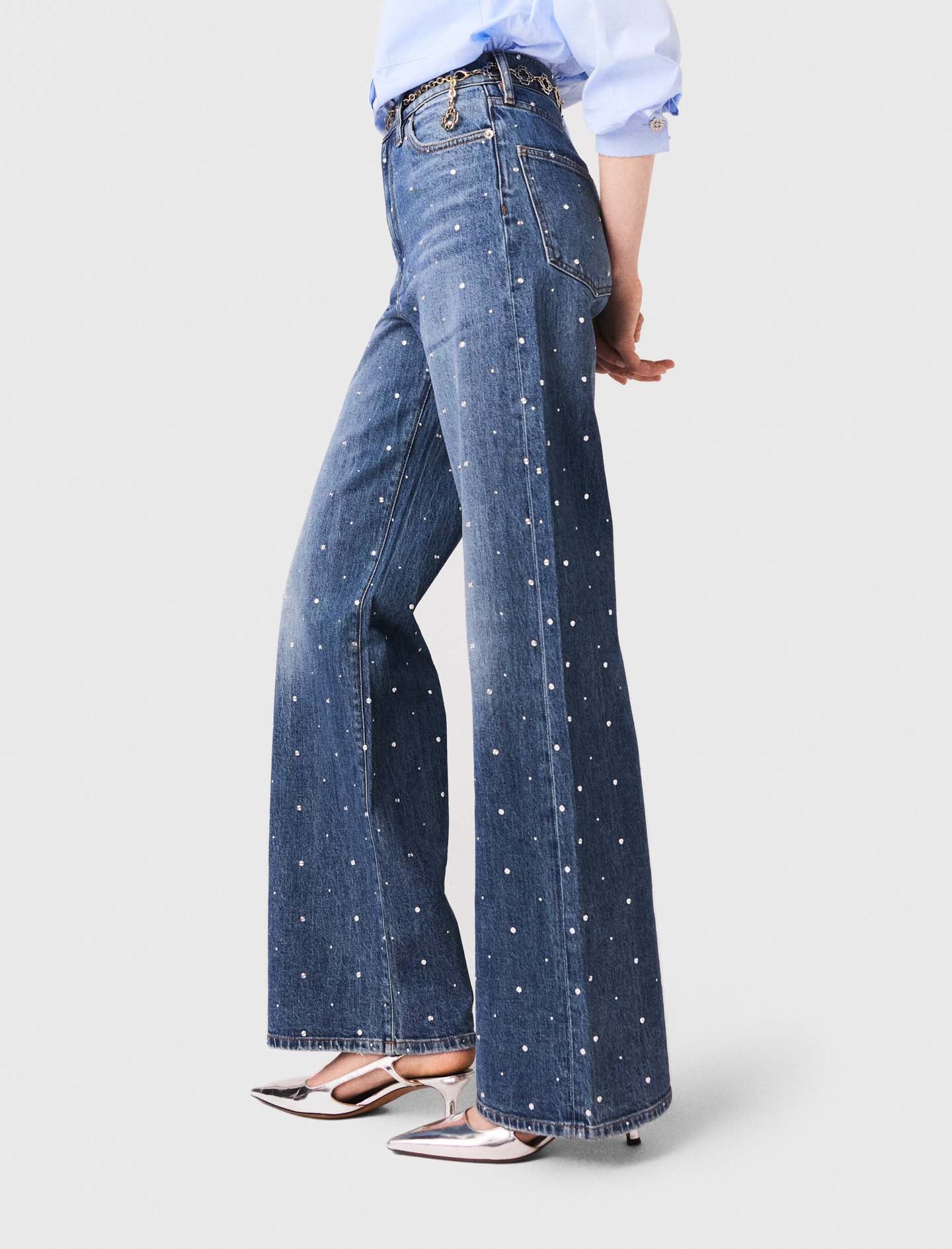Wide denim jeans with studs