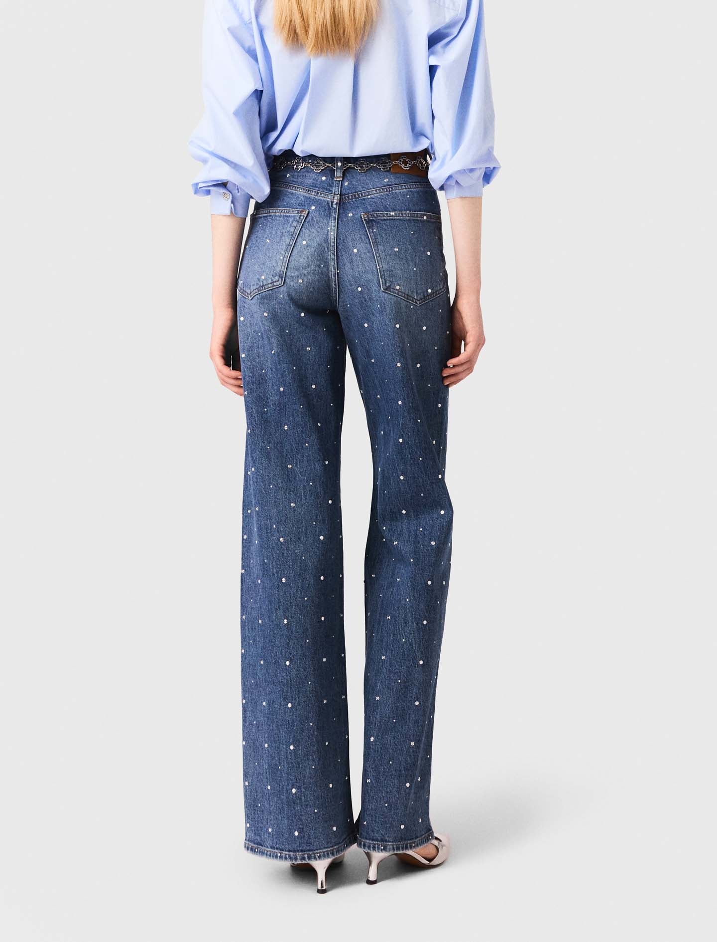 Wide denim jeans with studs