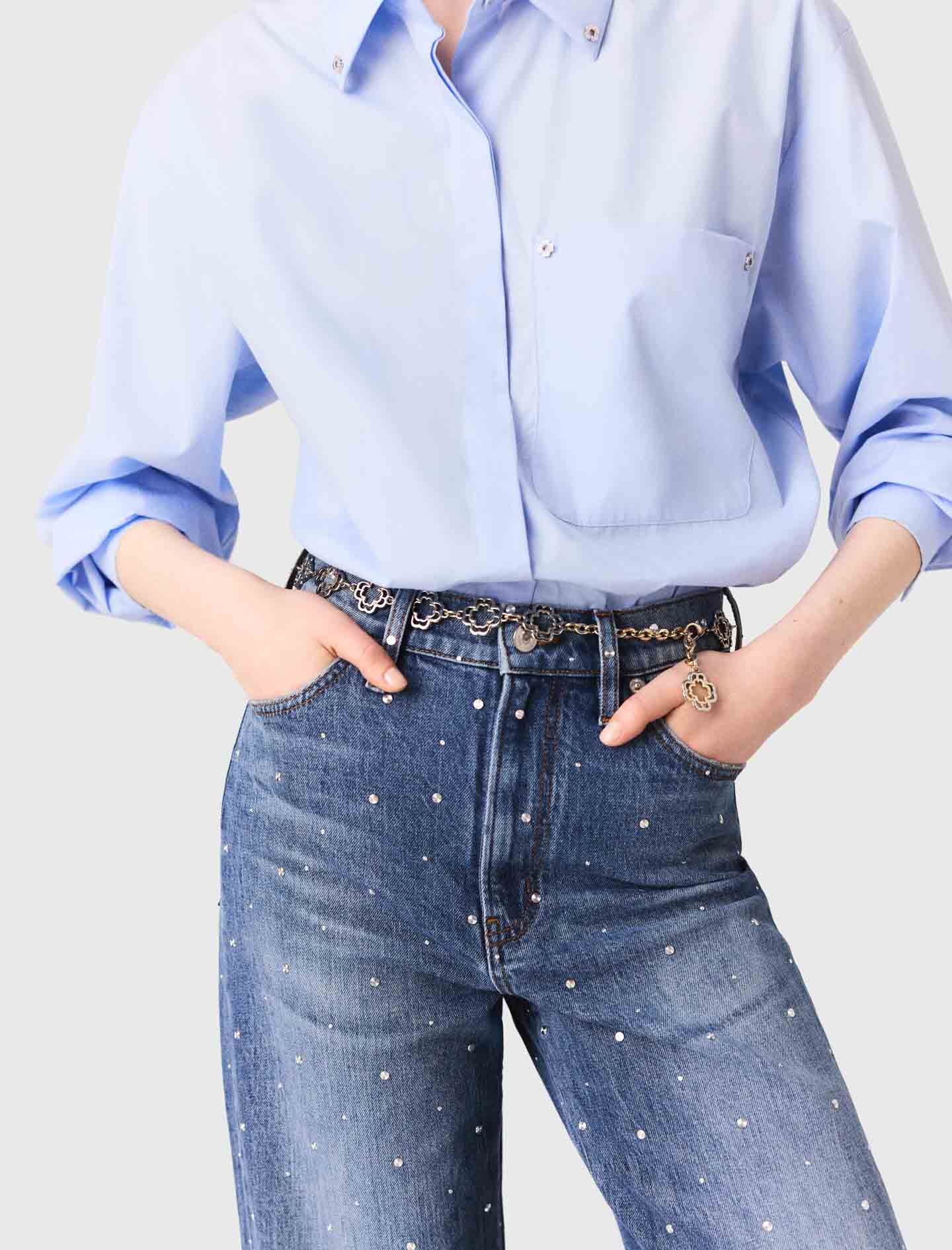 Wide denim jeans with studs