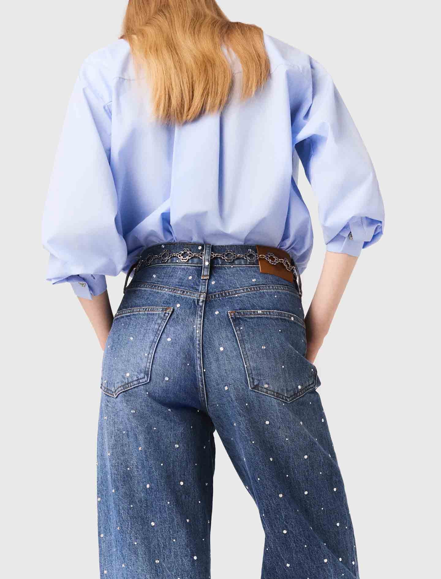 Wide denim jeans with studs