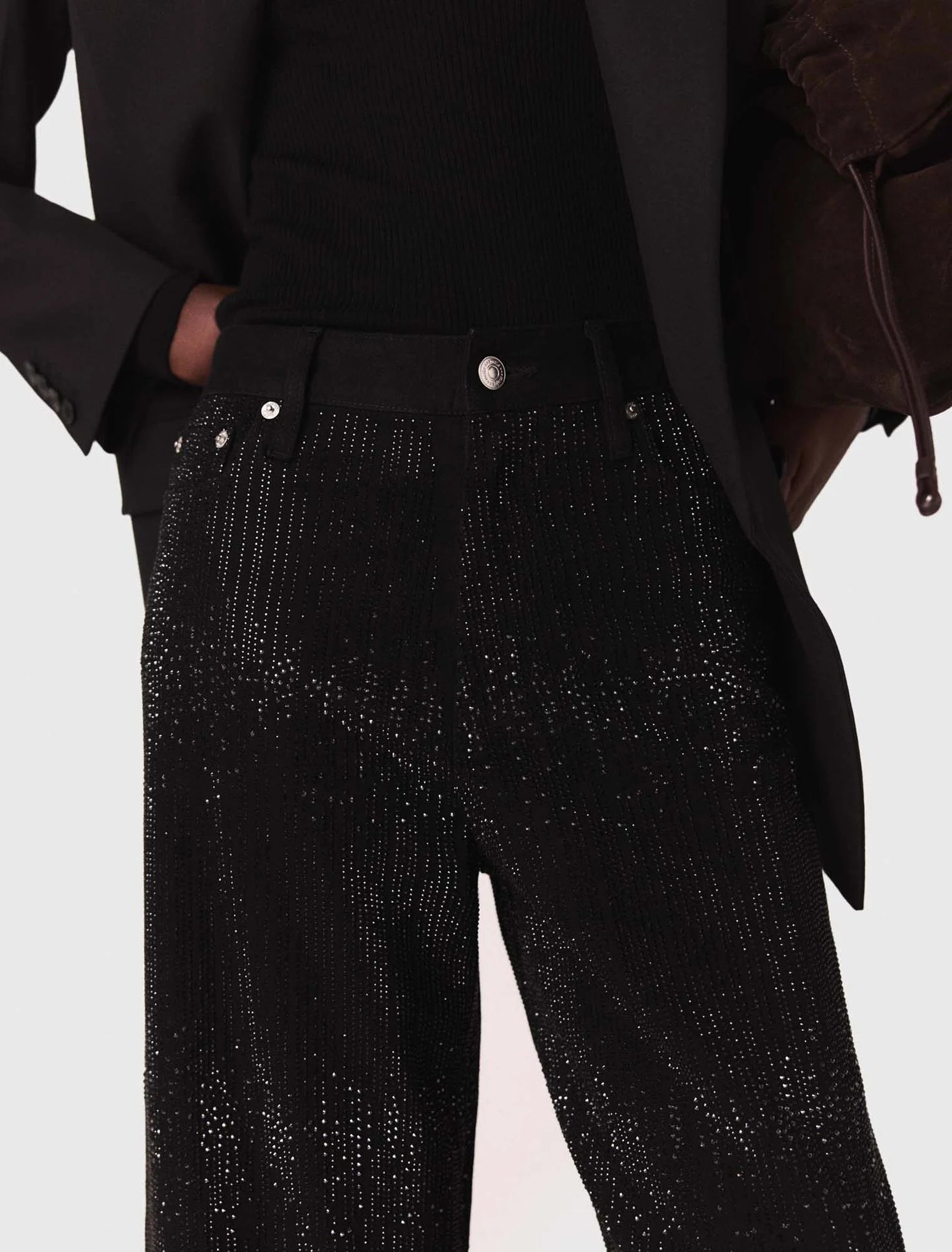 Wide-leg rhinestone jeans Black