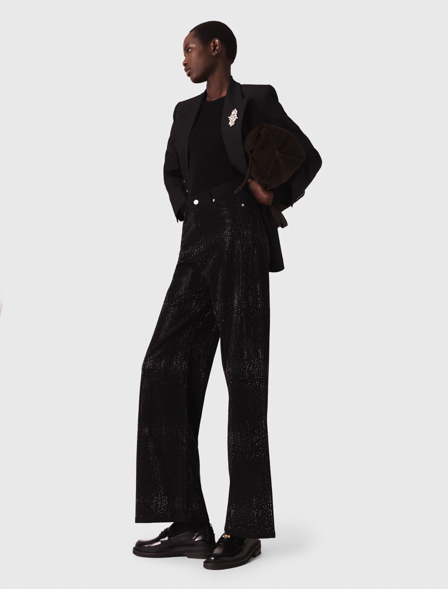Wide-leg rhinestone jeans Black