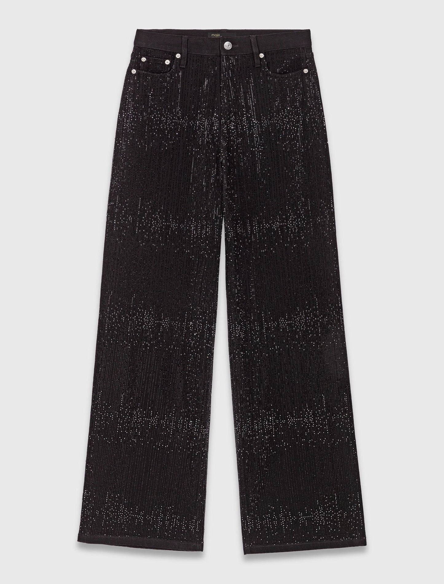 Wide-leg rhinestone jeans Black