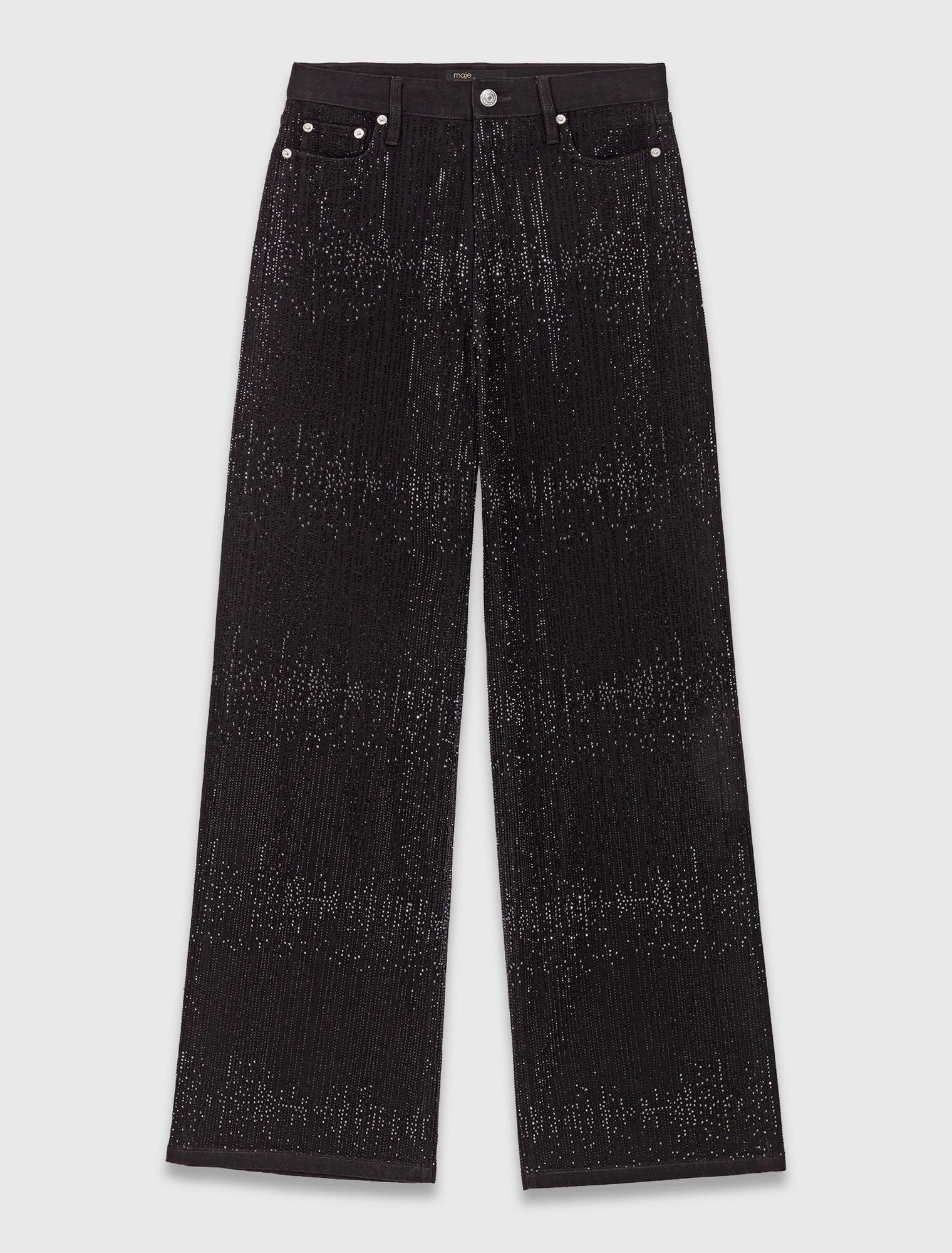 Wide-leg rhinestone jeans Black