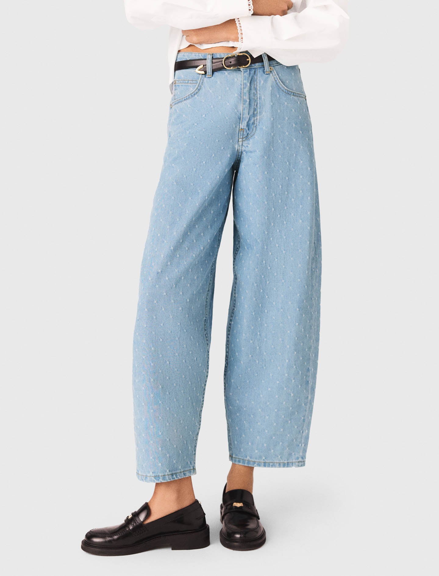 Textured Balloon Jeans BLUE SKY