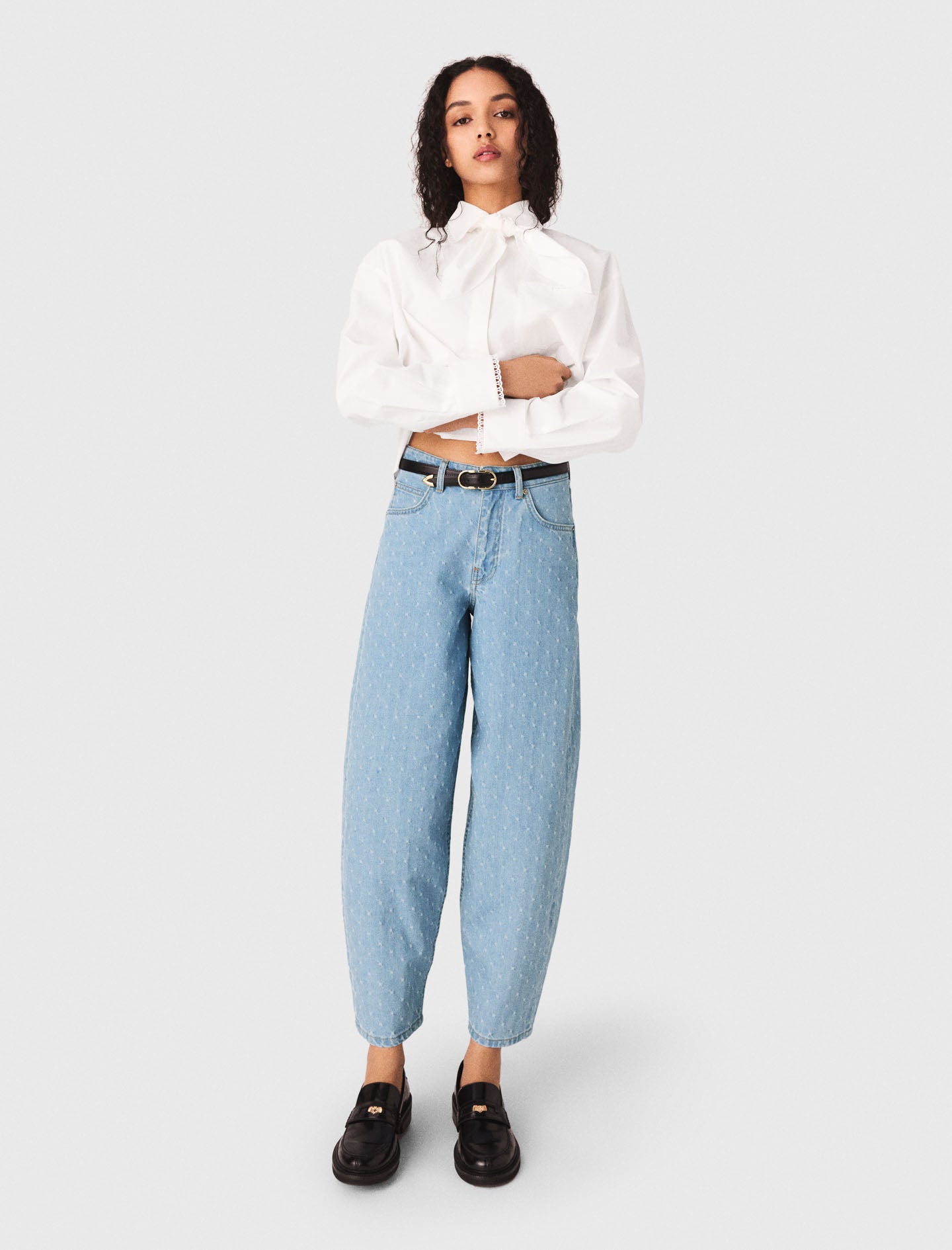 Textured Balloon Jeans BLUE SKY