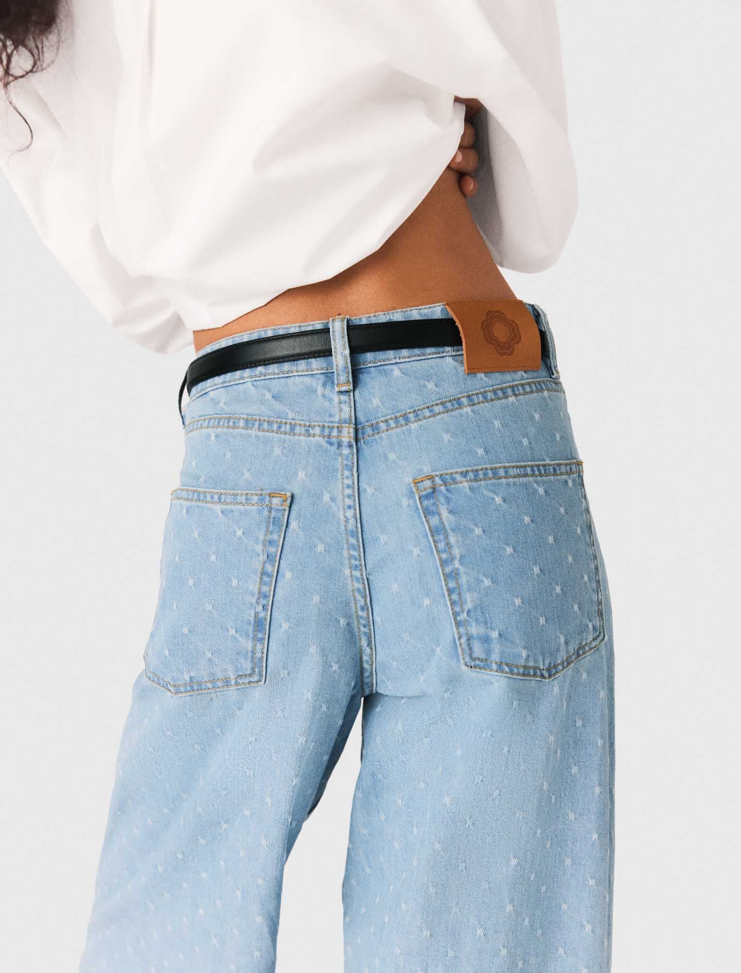 Textured Balloon Jeans BLUE SKY