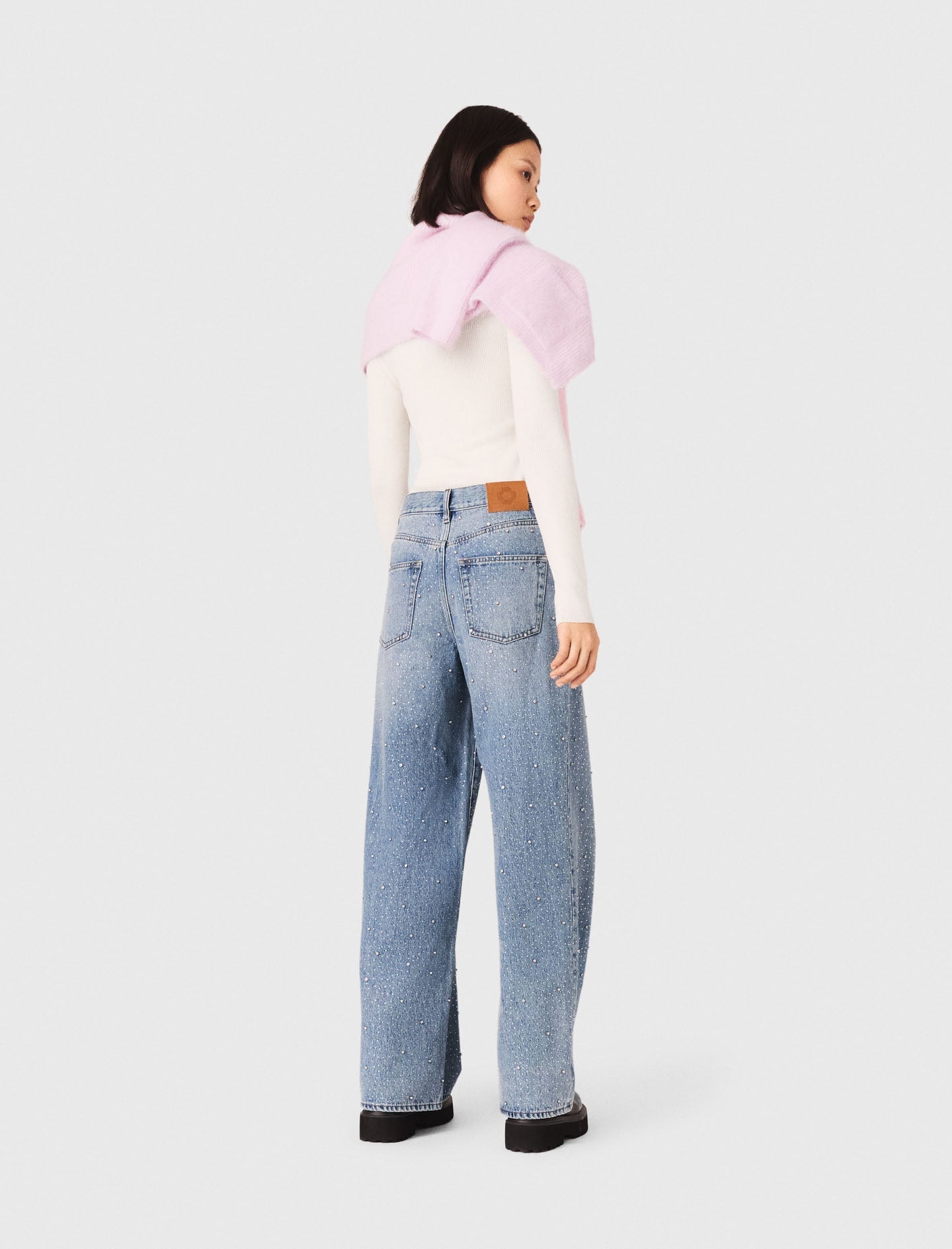 Wide-Leg All-Over Rhinestone Jeans BLUE