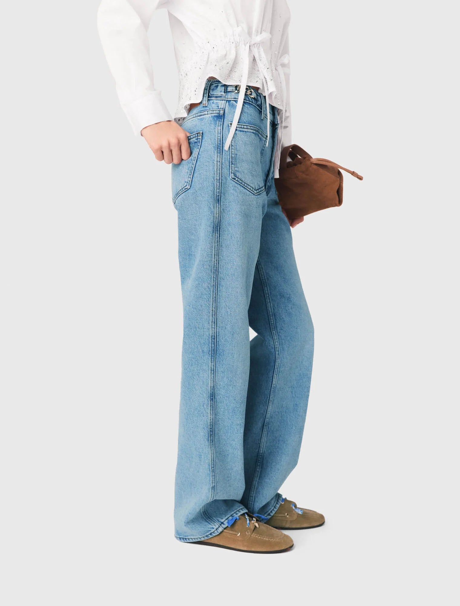 Straight Jeans With Chains Blue
