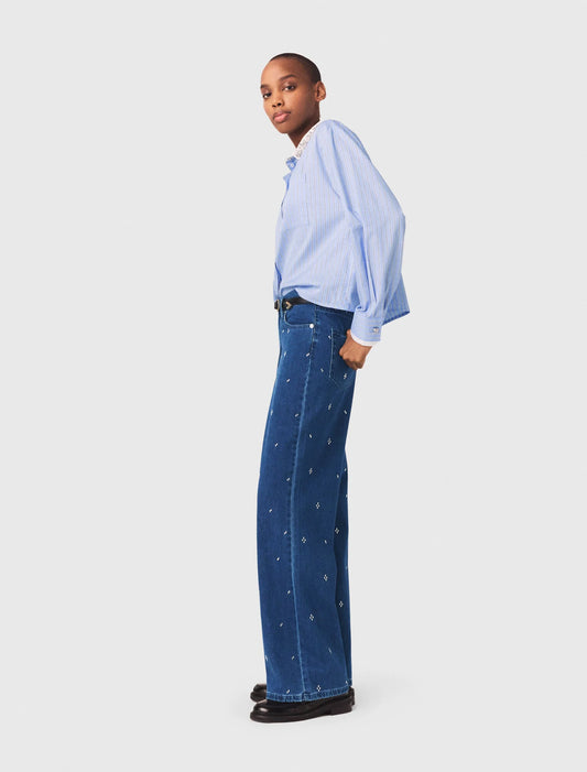 Wide jeans with rhinestones