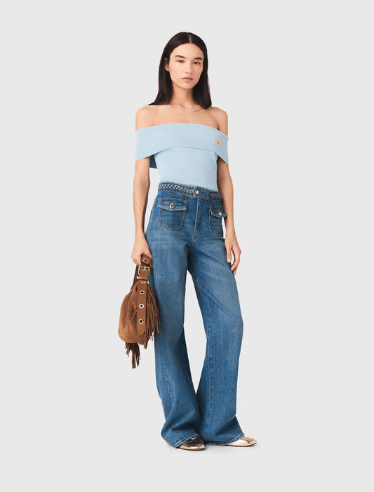 Braided Flared Jeans Blue