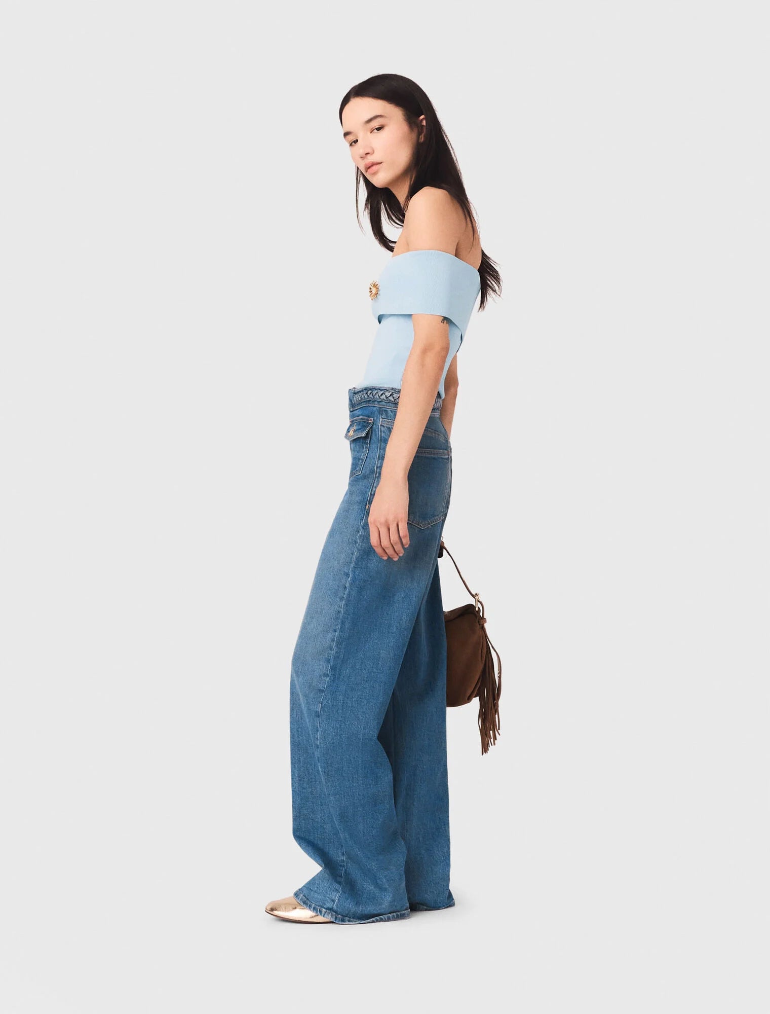 Braided Flared Jeans Blue