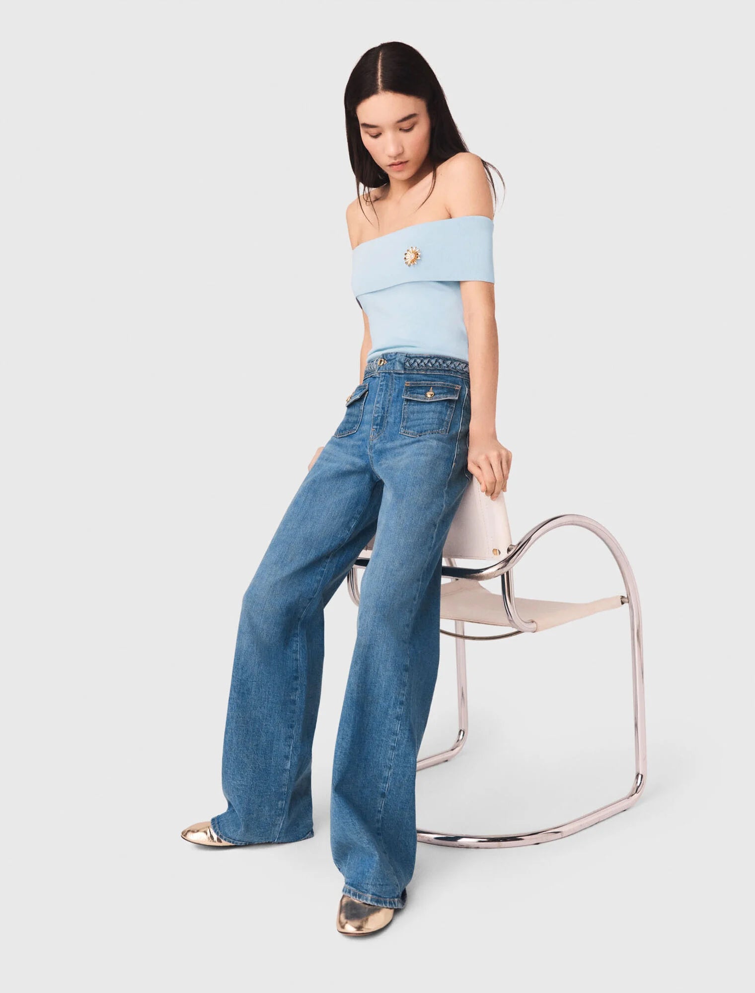 Braided Flared Jeans Blue